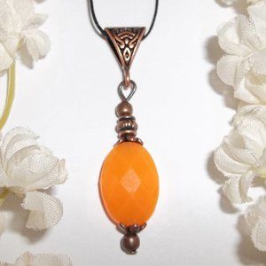Bright Orange and Rustic Copper Boho Necklace 5173